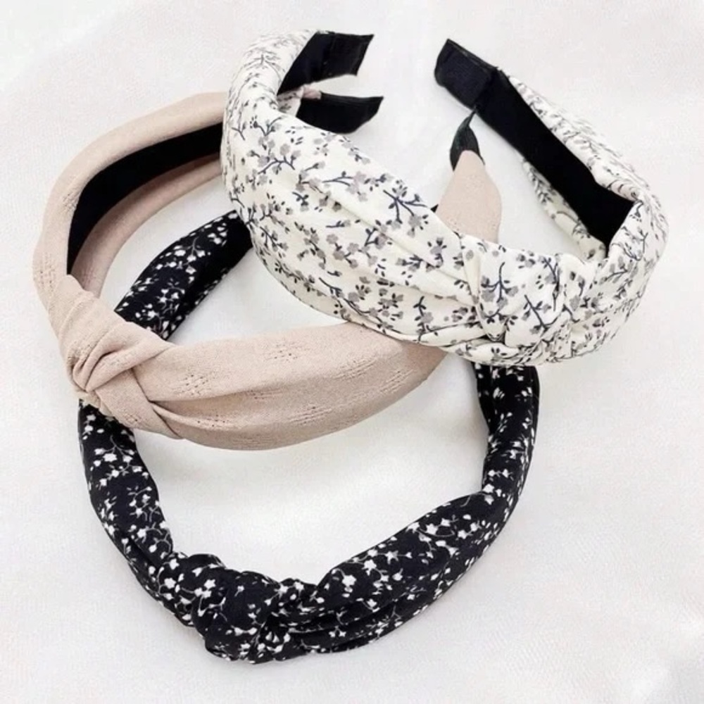 Chic Textured & Floral Knot Headband - 3 Piece